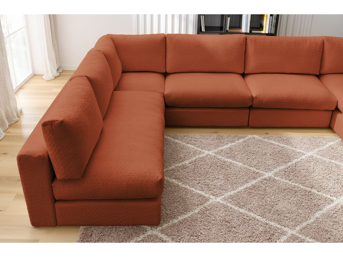 Bobochic Paris Ecksofa mit Pouf 369 × 262 cm Bouclé-Stoff Orange