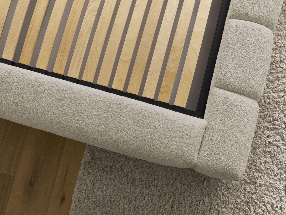 Bobochic Denali Polsterbett mit Bettkasten Bouclé-Stoff Beige, Liegefläche 140 × 190 cm