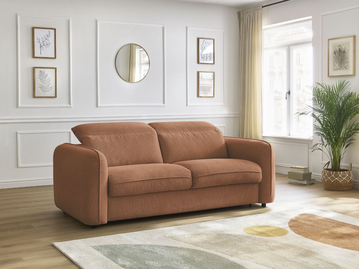 Bobochic Achille Schlafsofa 3-Sitzer Melange-Stoff Orange, Liegefläche 160 × 200 cm