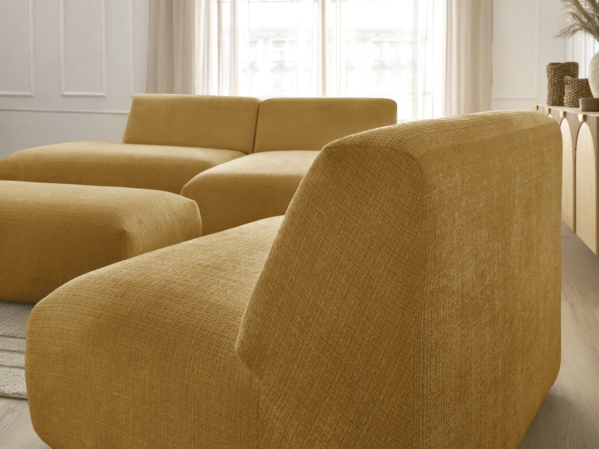 Bobochic Sirius Ecksofa mit Pouf 405 × 170 cm Strukturstoff Gelb Ecke rechts