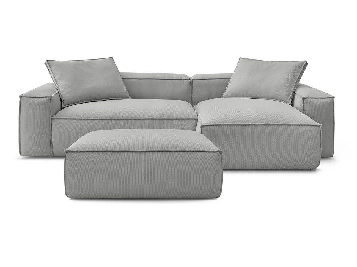 Bobochic Boheme Ecksofa mit Pouf Cordsamt Hellgrau
