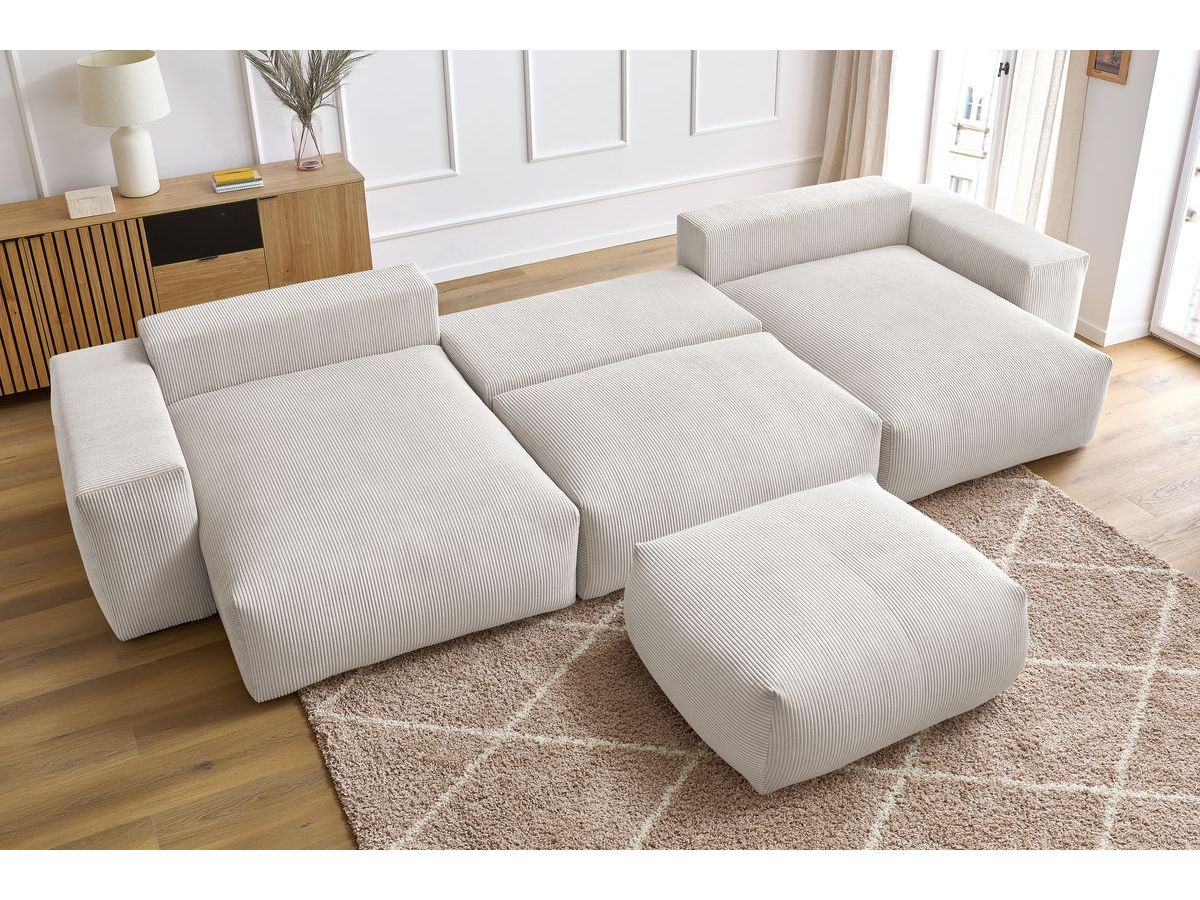 Bobochic Voltaire Wohnlandschaft mit Pouf 420 × 174 cm, Liegefläche 135 × 345 cm Cordsamt Beige