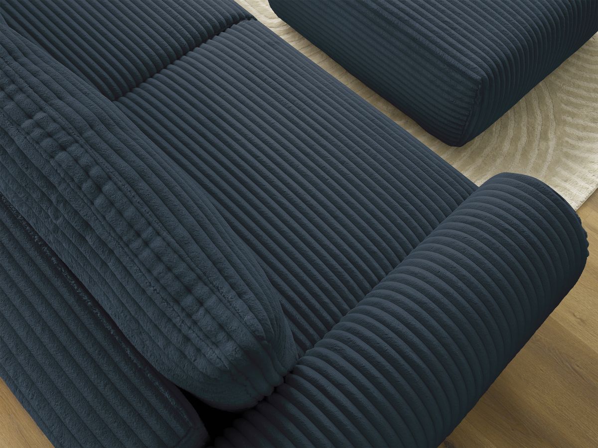 Bobochic Lucien Schlafsofa 4-Sitzer mit Bettkasten und Pouf Breitcord weich Dunkelblau