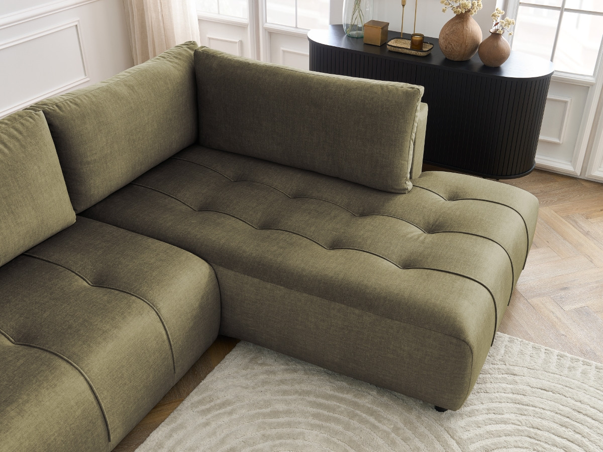 Bobochic Arsene Ecksofa mit Schlaffunktion und Bettkasten 277 × 200 cm Samt Grün Ecke rechts