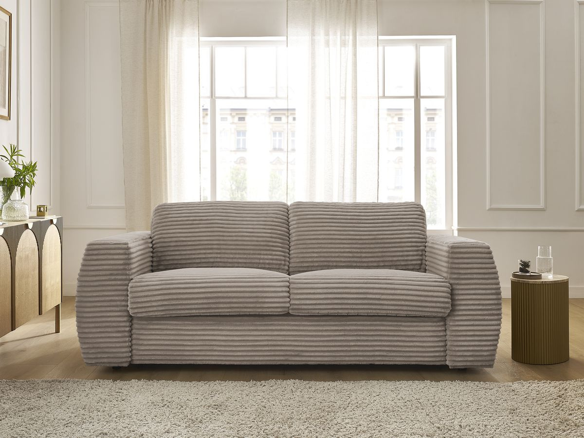Bobochic Hugo Schlafsofa 3-Sitzer Cordsamt Taupe, Liegefläche 140 × 190 cm