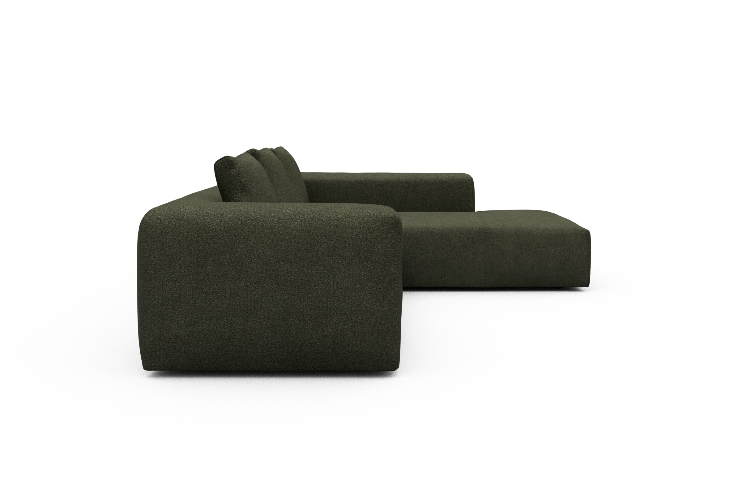 Ecksofa Fred Relax-Ecke rechts mit 2,5-Sitzer Boucle-Forest-Green