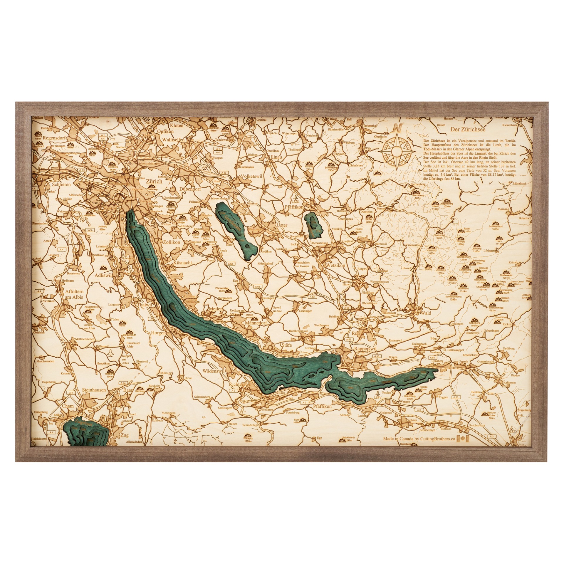 Cutting Brothers 3D Holz-Wandkarte Zürichsee 61 x 40.5 moebelfaktor
