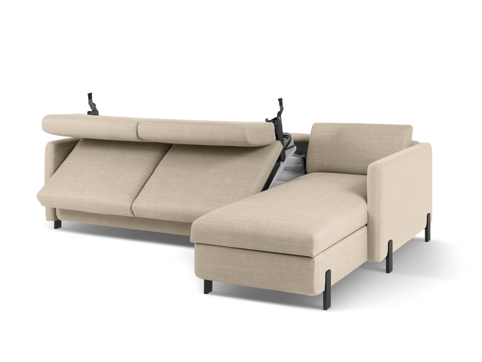 Micadoni Schlaf-Ecksofa Gloria 4-Sitzer Rechts Strukturierter Stoff Beige 205x140