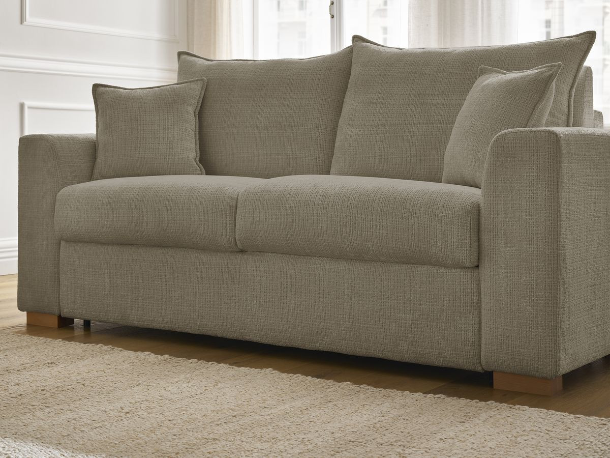 Bobochic Augustin Schlafsofa 3-Sitzer Strukturstoff Taupe, Liegefläche 140 × 200 cm