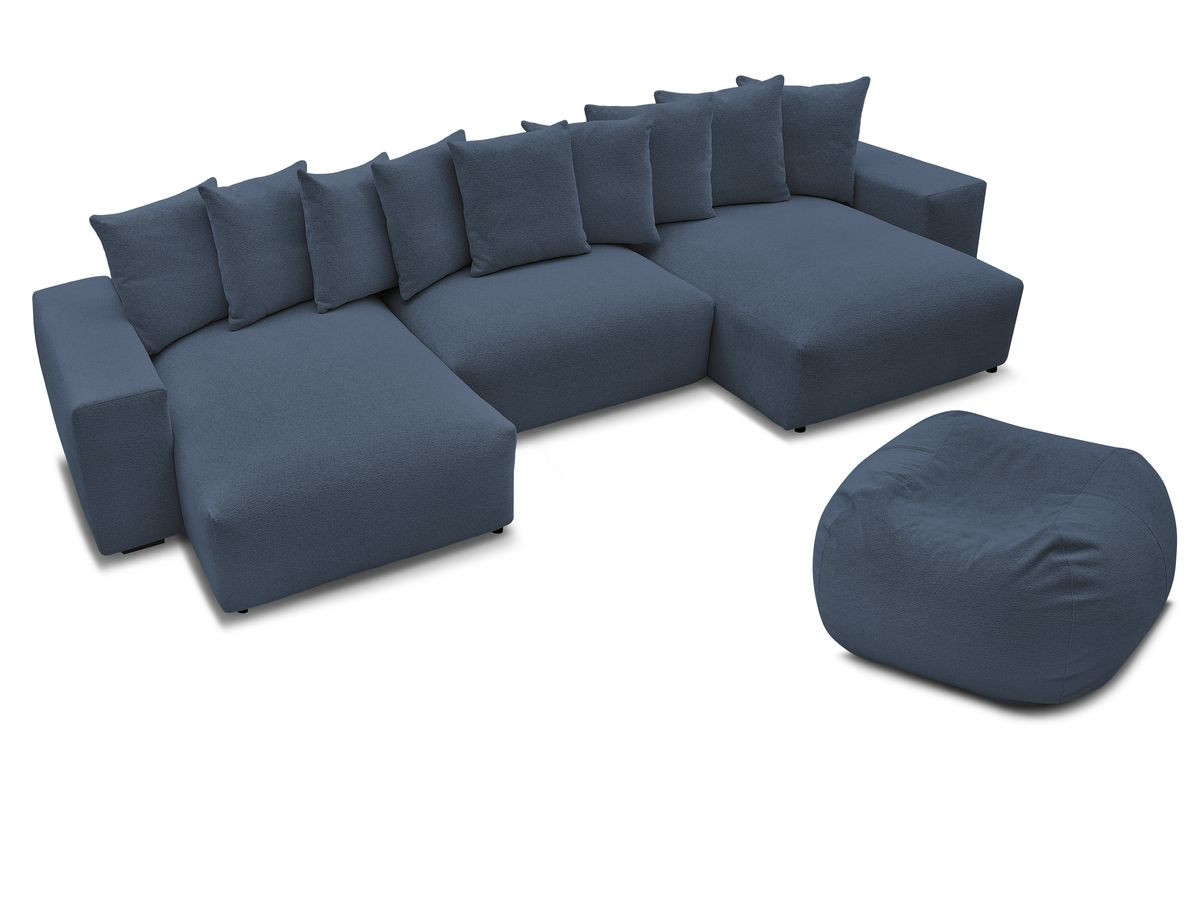 Bobochic Voltaire Wohnlandschaft mit Pouf 420 × 174 cm Melange-Stoff Dunkelblau