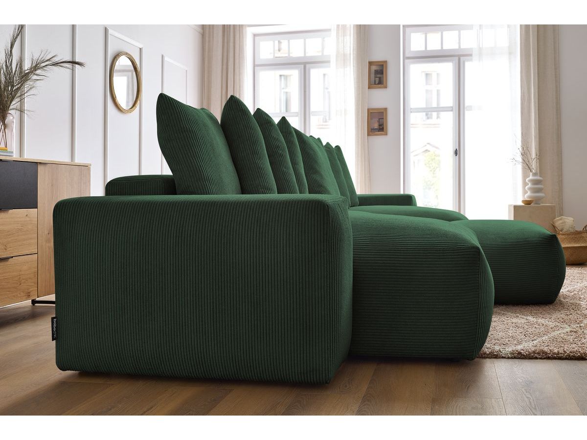 Bobochic Voltaire Wohnlandschaft mit Pouf 420 × 174 cm, Liegefläche 135 × 345 cm Cordsamt Grün