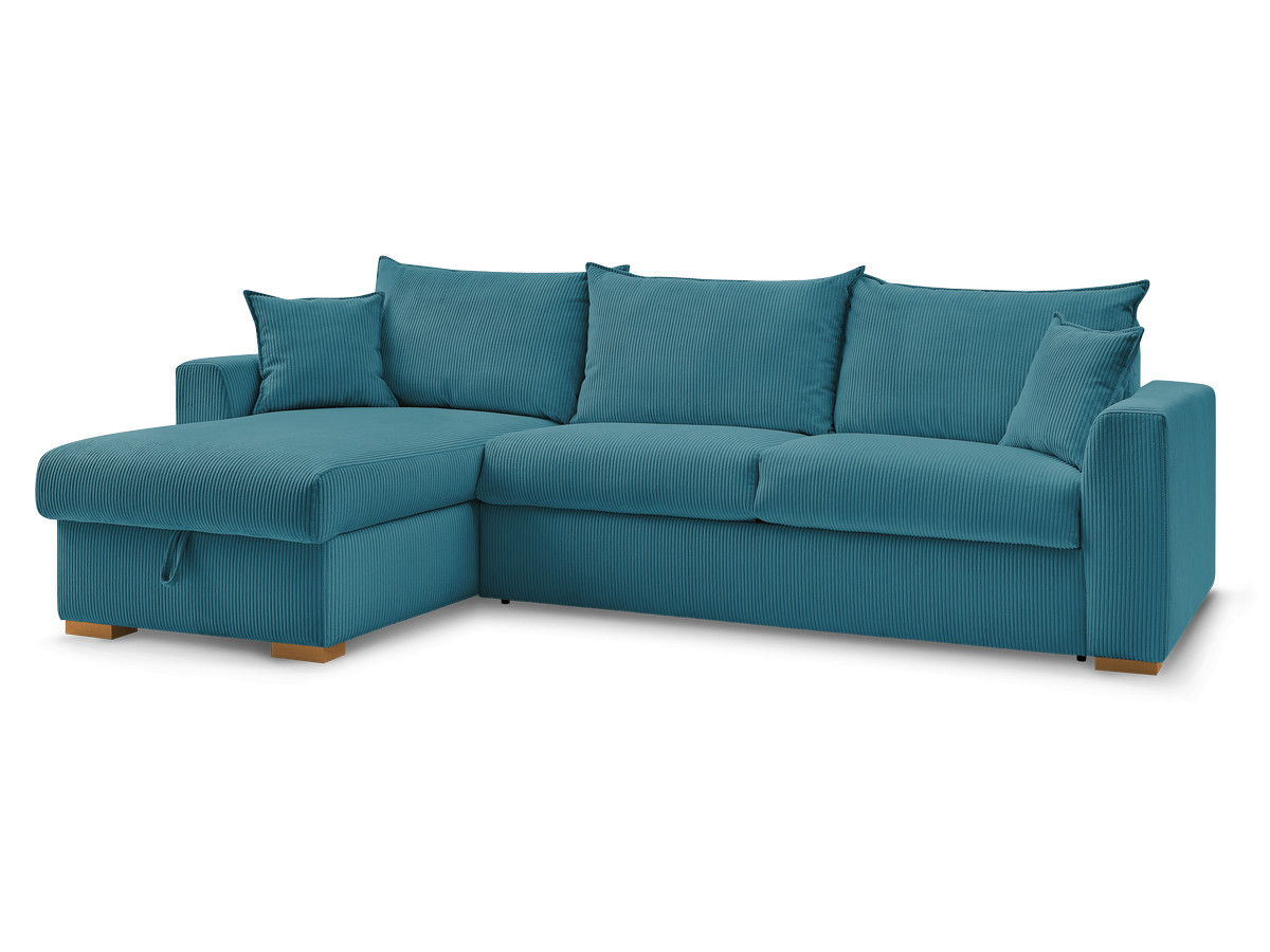 Bobochic Augustin Ecksofa mit Schlaffunktion und Bettkasten Cordsamt Hellblau, Liegefläche 160 × 200 cm