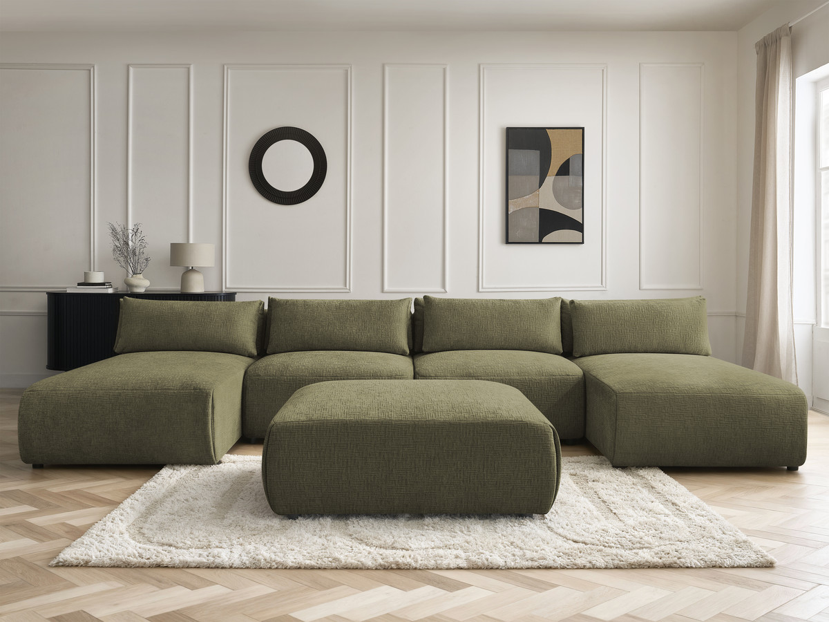 Bobochic Jana Wohnlandschaft mit großem Pouf Strukturstoff Grün