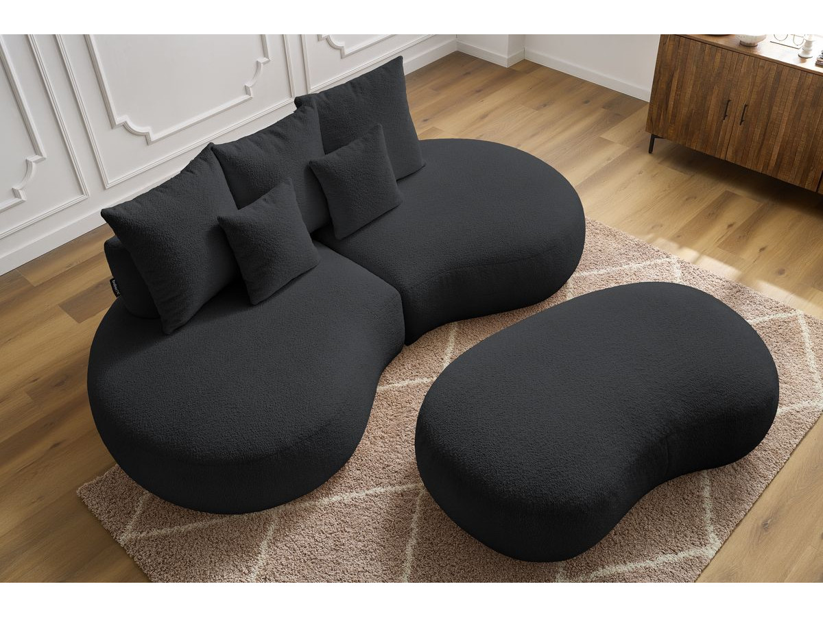Bobochic Saint-germain Sofa 5-Sitzer mit Pouf Bouclé-Stoff Dunkelgrau
