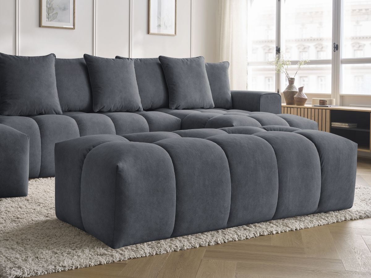 Bobochic Mont-blanc Wohnlandschaft mit Pouf Samt Dunkelgrau