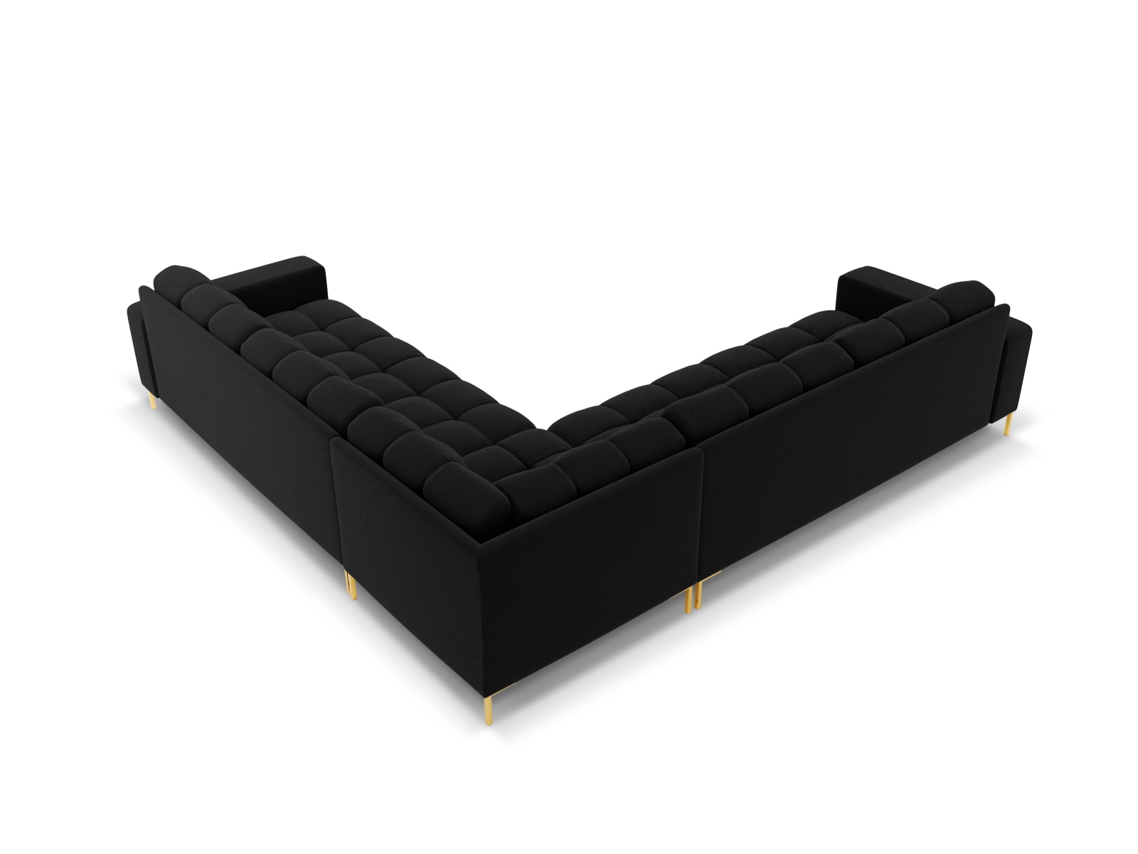 Cosmopolitan Design Symmetrisches Ecksofa Bali 6-Sitzer Samt Bluvel Schwarz Beine Gold