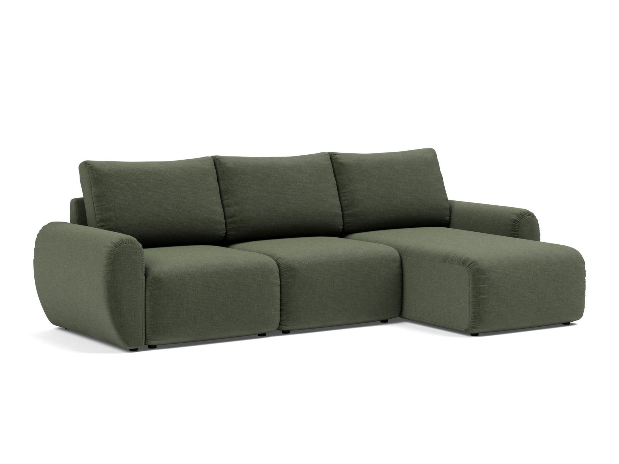 Schlafsofa Norum mit Chaiselongue und Curve-Armlehnen Chenille Esina 413-Olive-Green