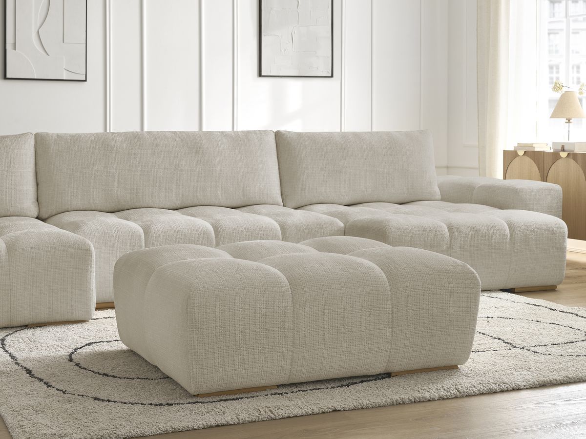 Bobochic Anakin Wohnlandschaft mit Pouf, Liegefläche 137 × 382 cm, 3 Kissen Strukturstoff Beige