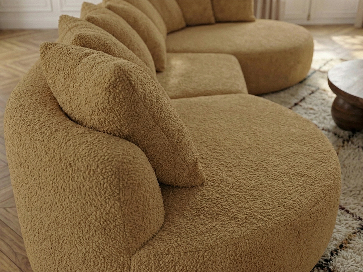 Bobochic Calypso Ecksofa Bouclé-Stoff Ockergelb Ecke rechts
