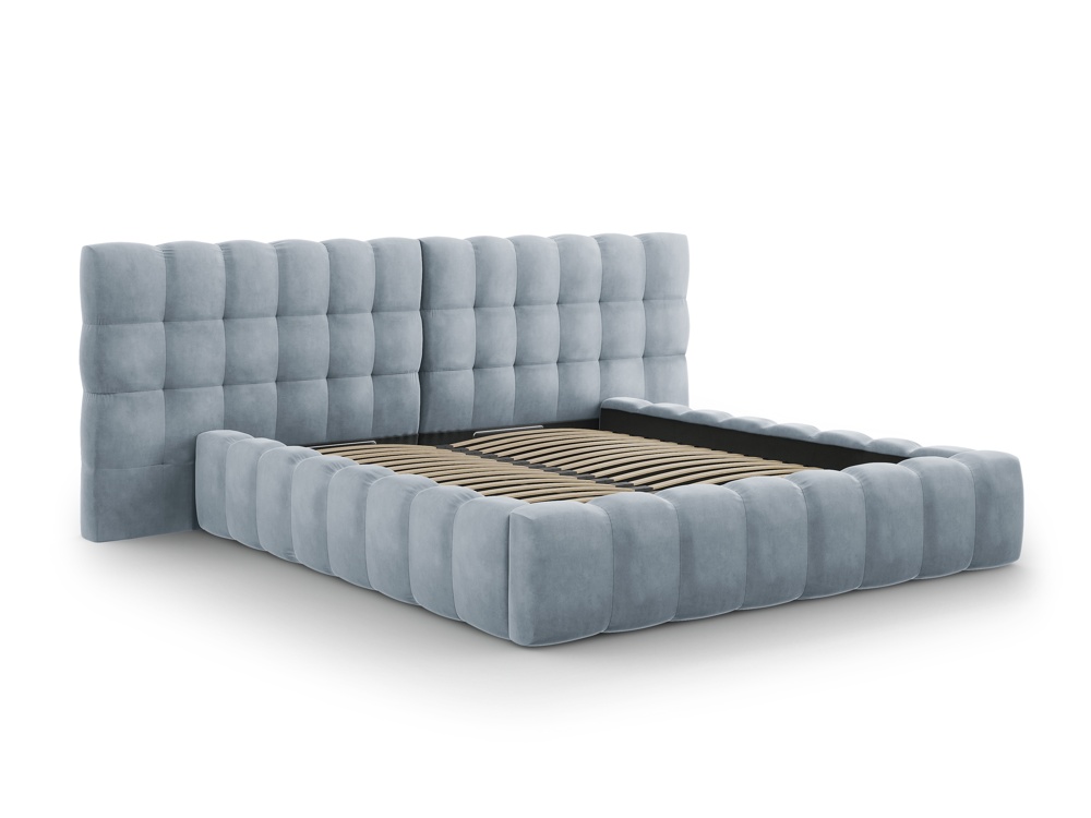 Cosmopolitan Design Stauraumbett mit doppeltem Kopfteil Bali 180x200 Samt Bluvel Hellblau