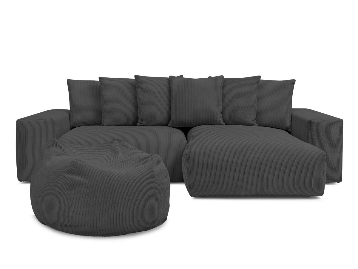 Bobochic Voltaire Ecksofa mit Pouf 310 × 174 cm Cordsamt Dunkelgrau