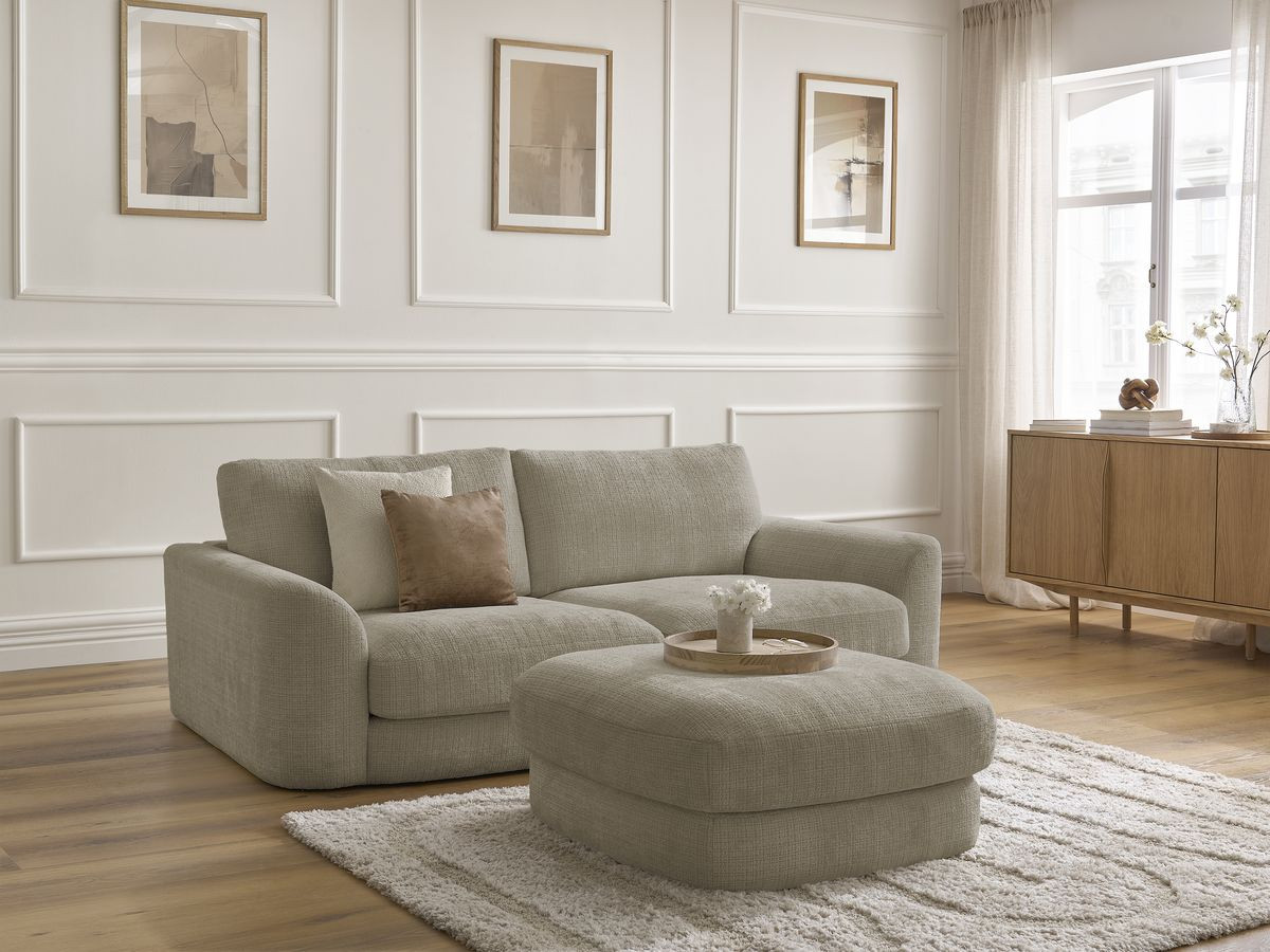 Bobochic Leonore Sofa 3-Sitzer mit Pouf Strukturstoff Taupe