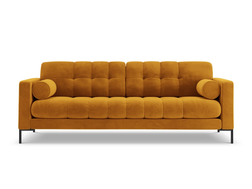 Cosmopolitan Design Sofa Bali 3-Sitzer Samt Bluvel Gelb Beine Schwarzes Metall