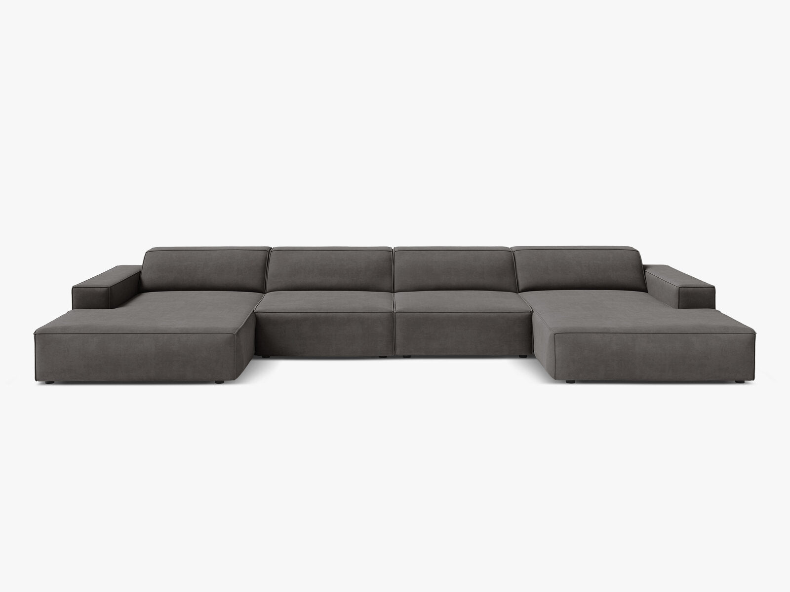 Micadoni Panorama-Sofa Jodie 6-Sitzer Samt Bluvel Hellgrau