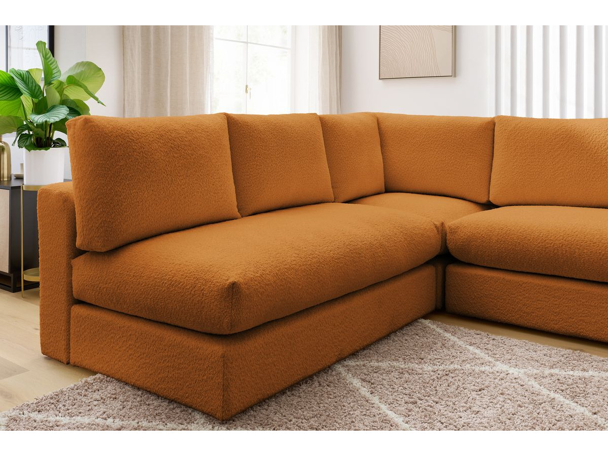 Bobochic Paris Ecksofa mit Pouf 369 × 262 cm Bouclé-Stoff Gelb