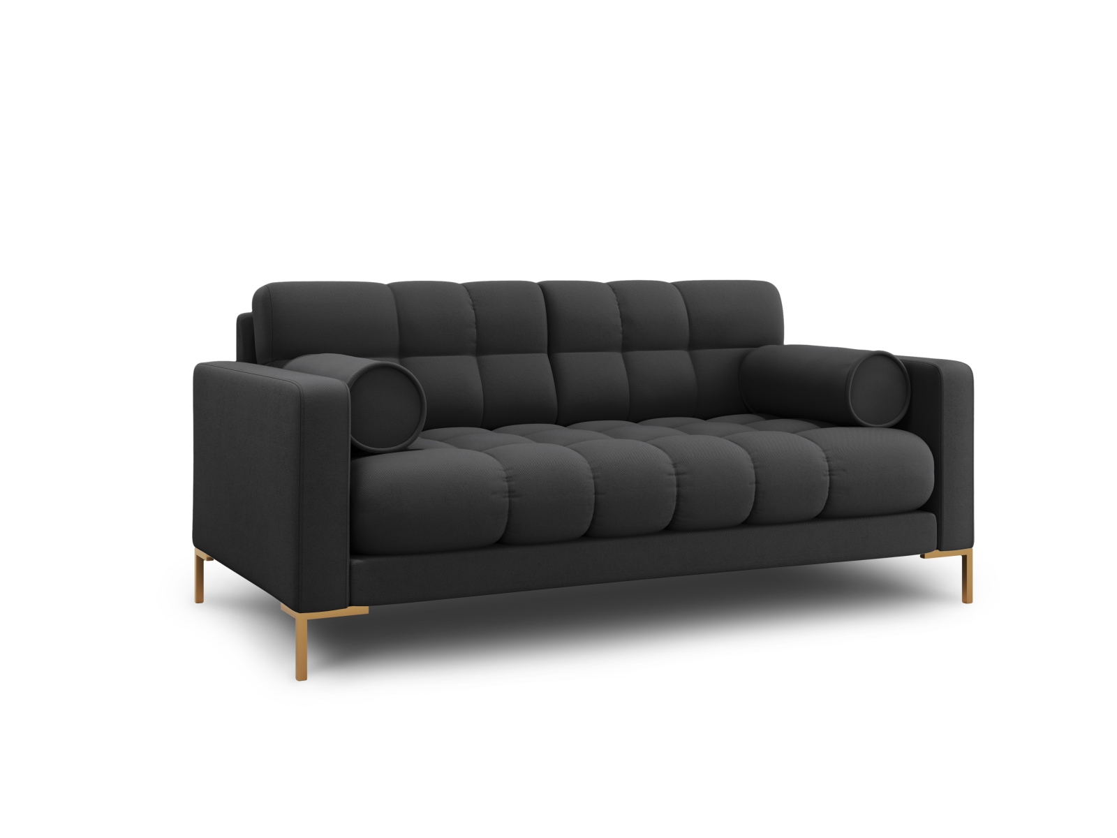 Cosmopolitan Design Sofa Bali 2-Sitzer Strukturierter Stoff Neve Dunkelgrau Beine Gold