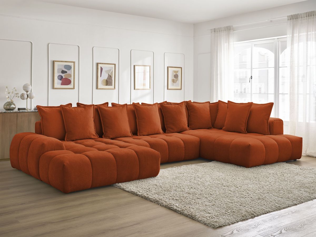 Bobochic Everest Wohnlandschaft, 14 Kissen Strukturstoff Orange Ecke links