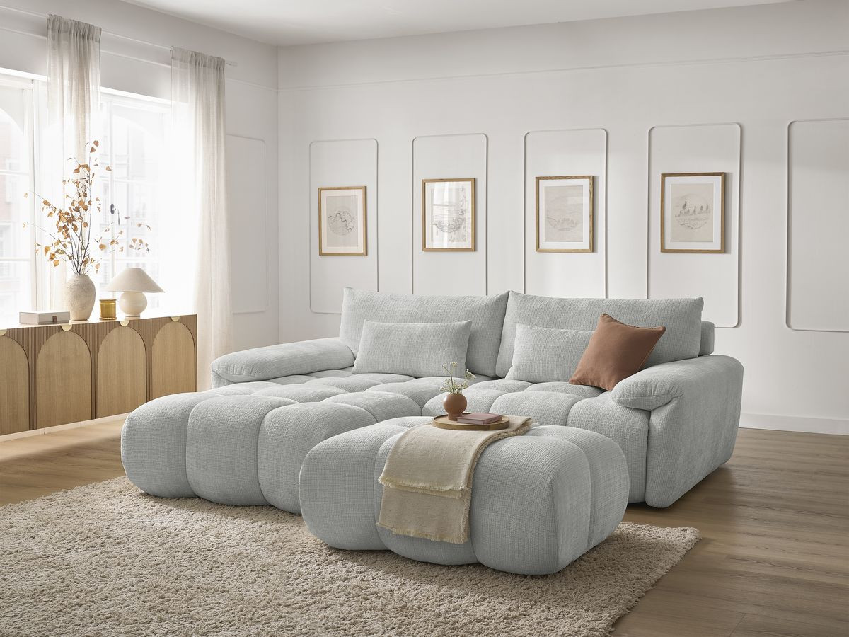 Bobochic Ivane Ecksofa mit Pouf Strukturstoff Hellgrau Ecke links