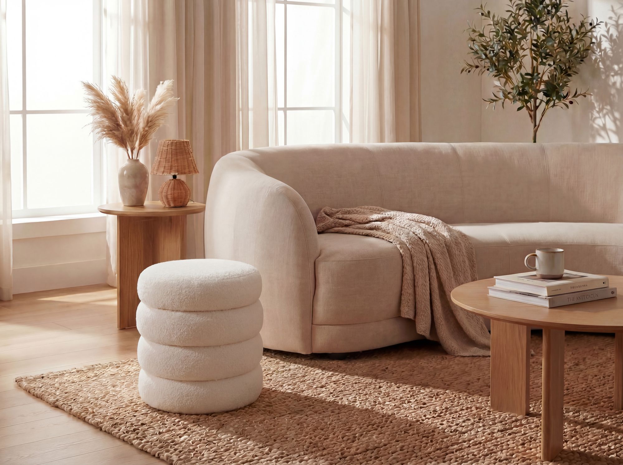 Sitzhocker Vassbotn Stoff Creme Ø 40 cm
