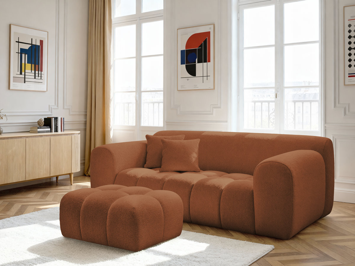 Bobochic Melisse Sofa 2-Sitzer mit Pouf Melange-Stoff Orange