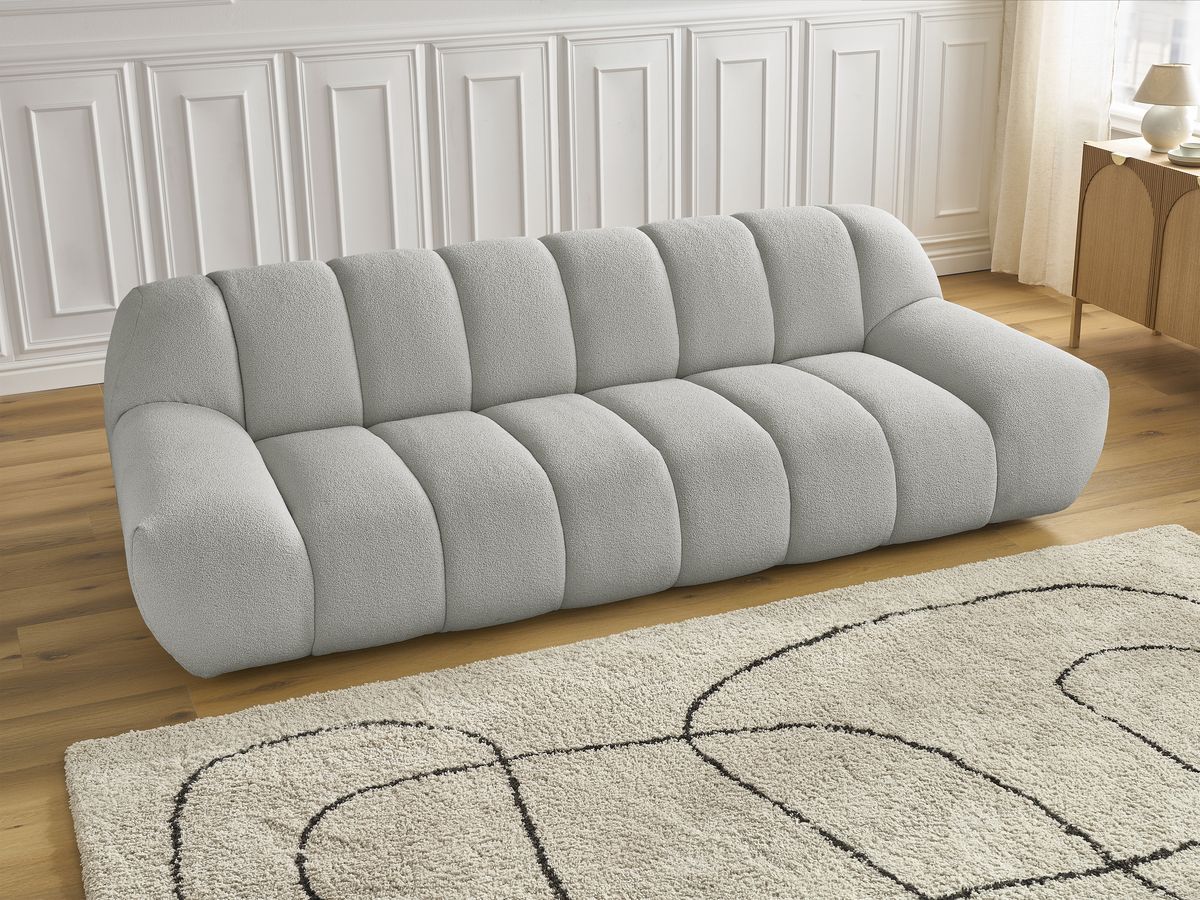 Bobochic Hayden Sofa 3-Sitzer Bouclé-Stoff Hellgrau