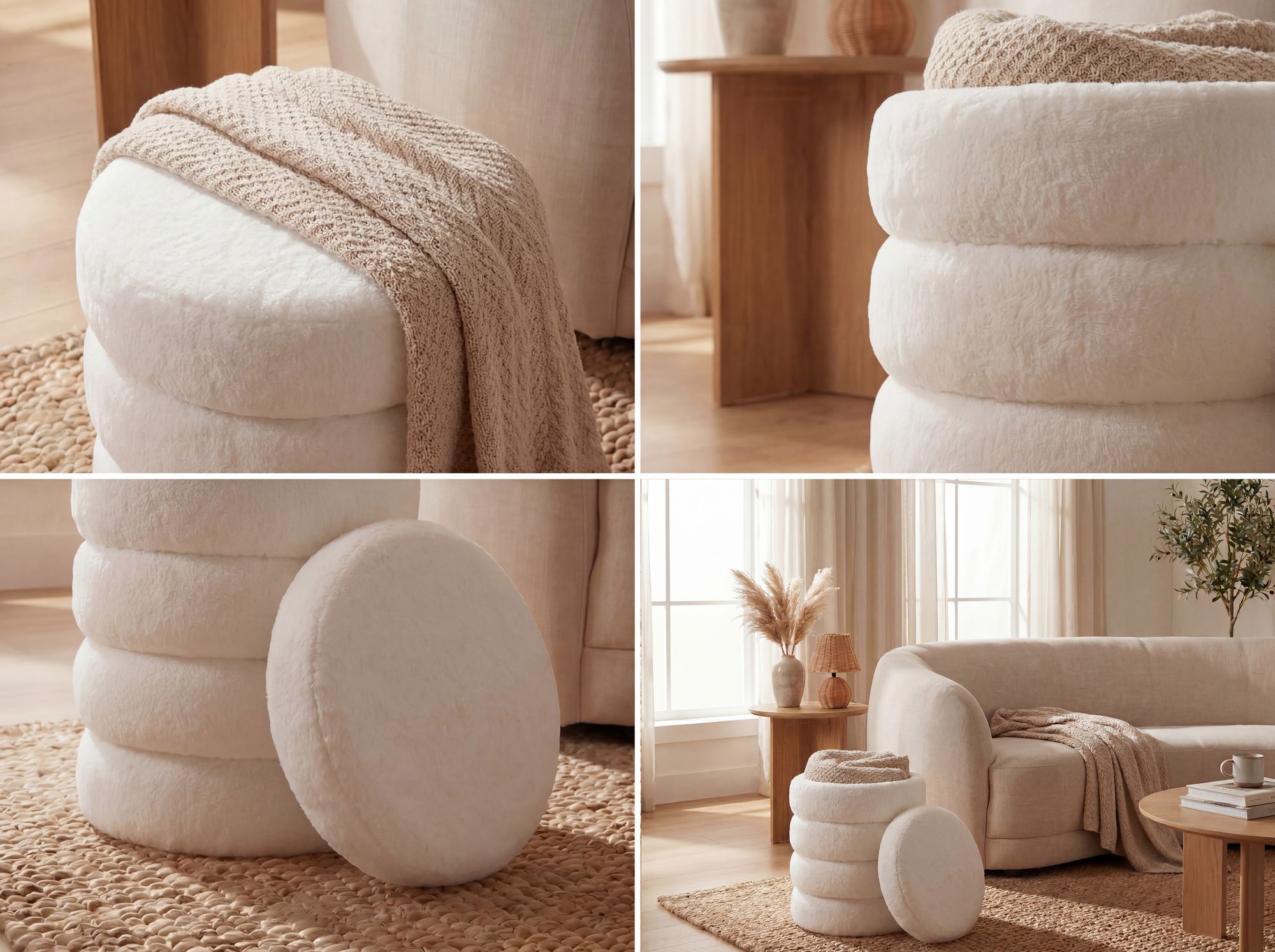Sitzhocker Vassbotn Stoff Creme Ø 40 cm