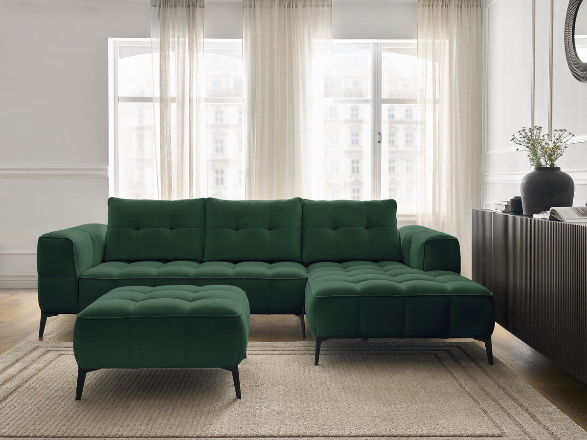 Bobochic Anis Ecksofa mit Pouf Strukturstoff Grün Ecke rechts