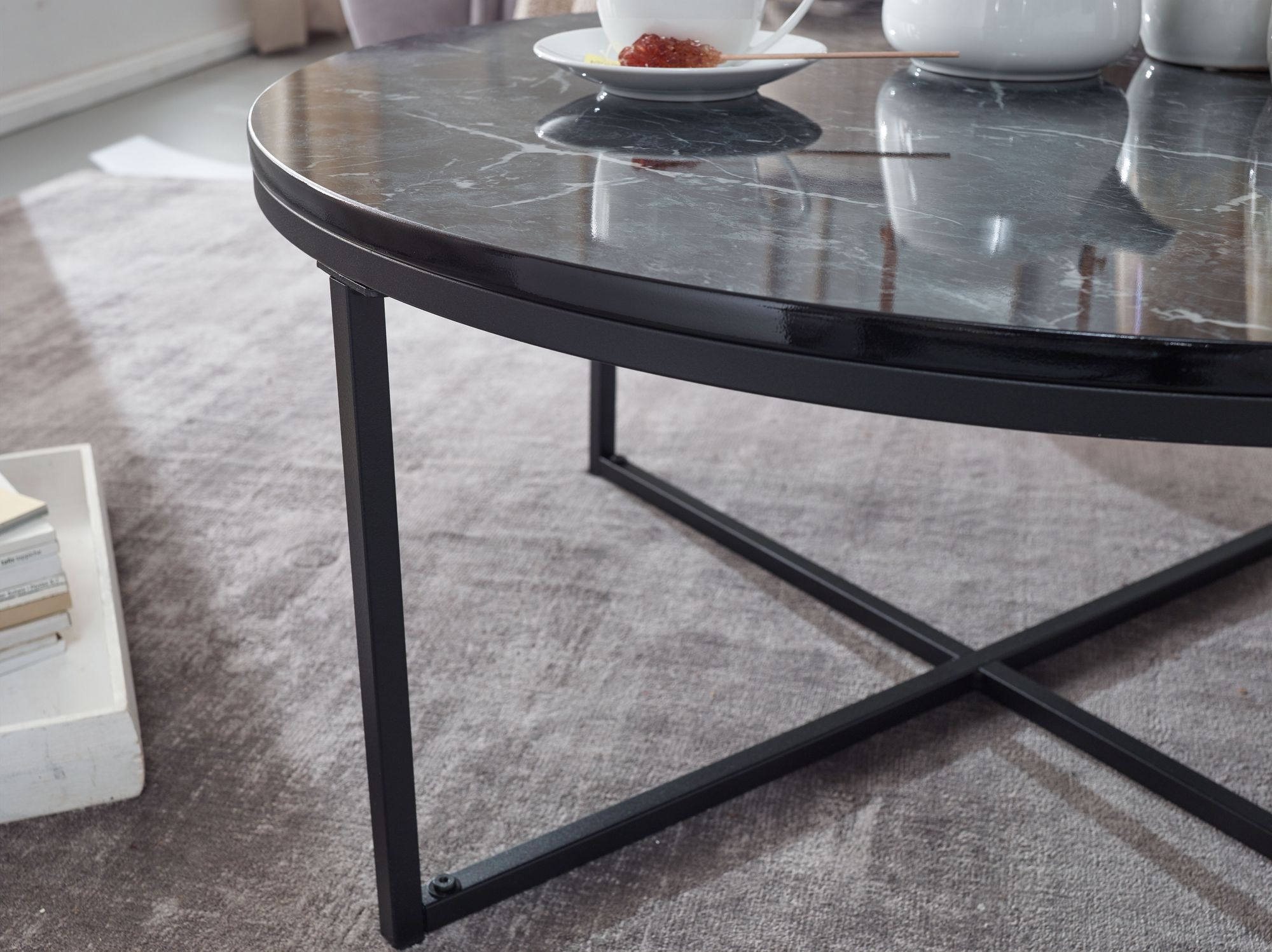 Couchtisch Fosna Marmoroptik Schwarz Ø 80 cm