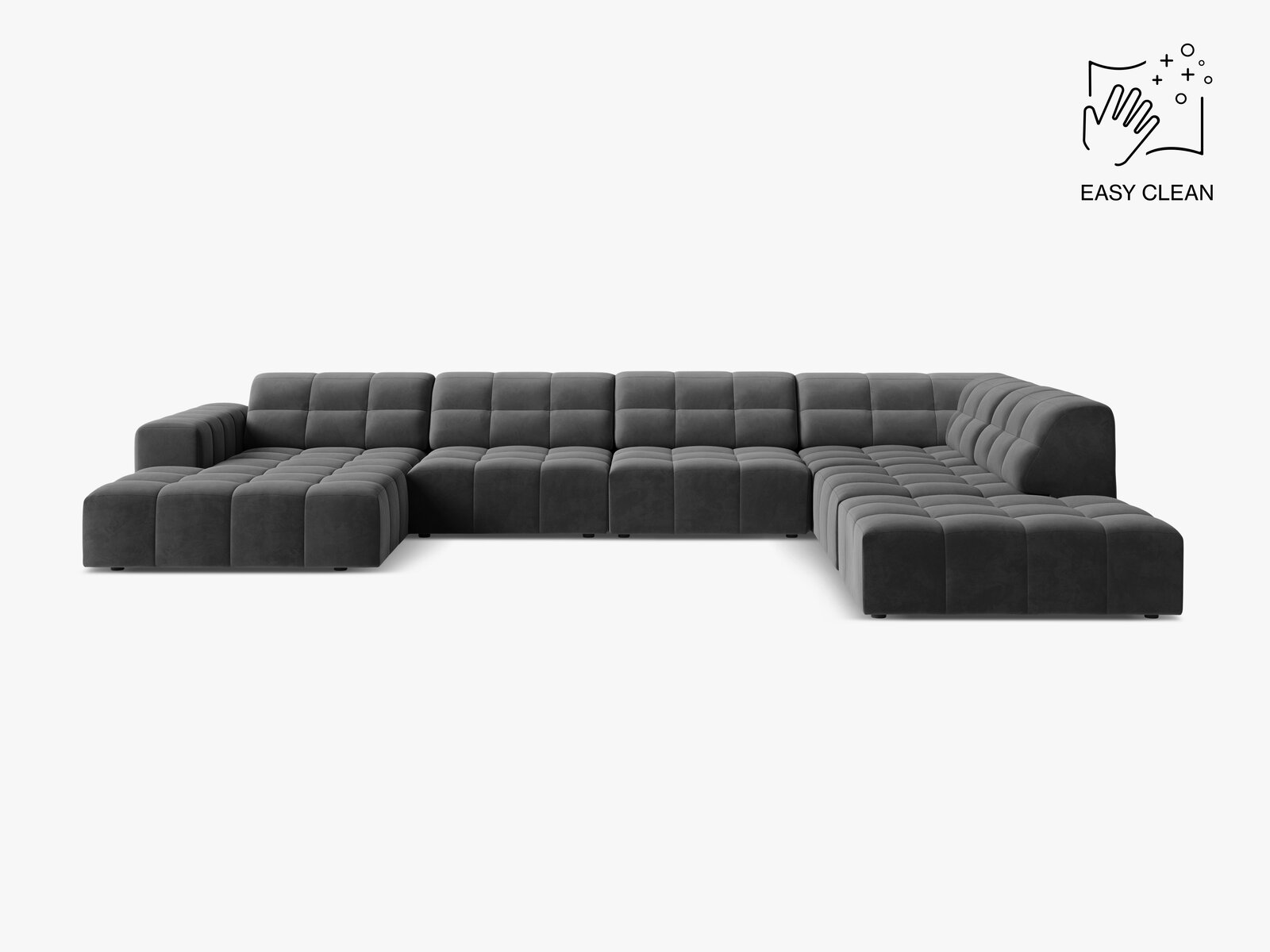 Micadoni Panorama Ecksofa Jennifer 7-Sitzer Rechts Samt Venus Grau