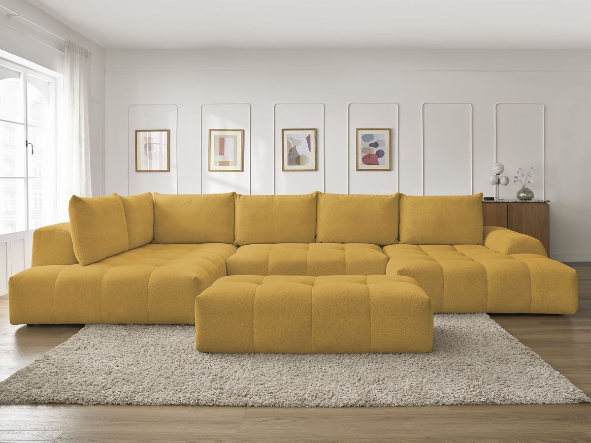 Bobochic Everest Wohnlandschaft mit Pouf, 6 Kissen Melange-Stoff Gelb Ecke rechts