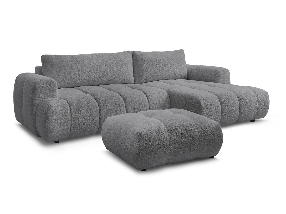 Bobochic Fuji Ecksofa mit Schlaffunktion und Bettkasten und Pouf 292 × 160 cm Bouclé-Stoff Dunkelgrau Ecke rechts