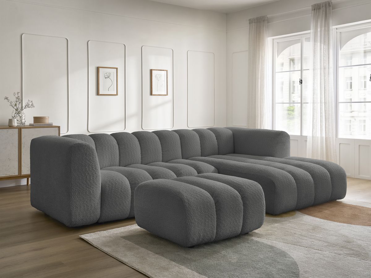 Bobochic Talia Ecksofa mit Pouf Bouclé-Stoff Dunkelgrau Ecke rechts