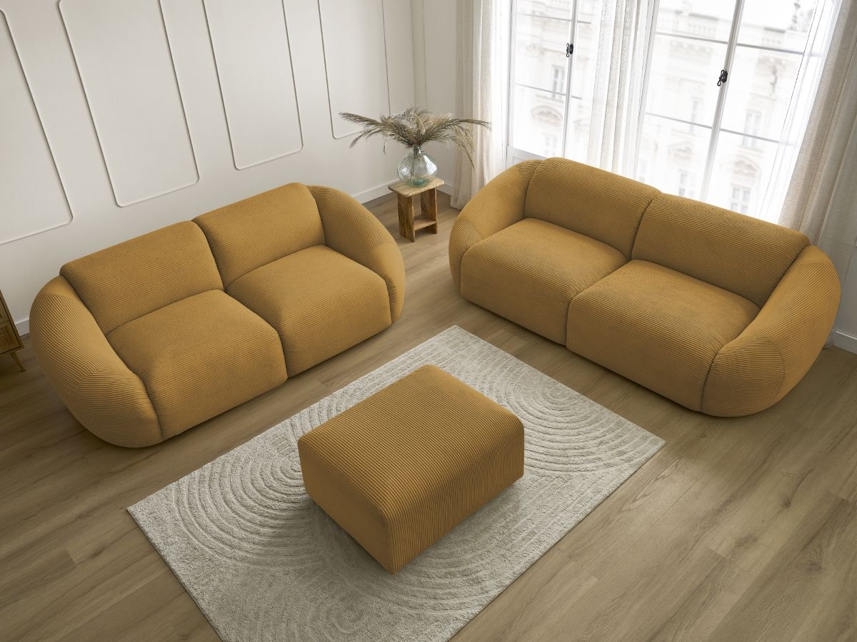 Bobochic Tina Sofa 6-Sitzer mit Pouf Cordsamt Gelb