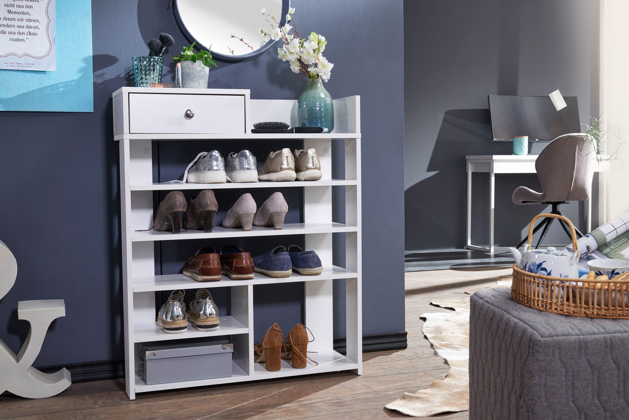 Schuhregal Svendborg Weiß 75 × 24 × 92,5 cm