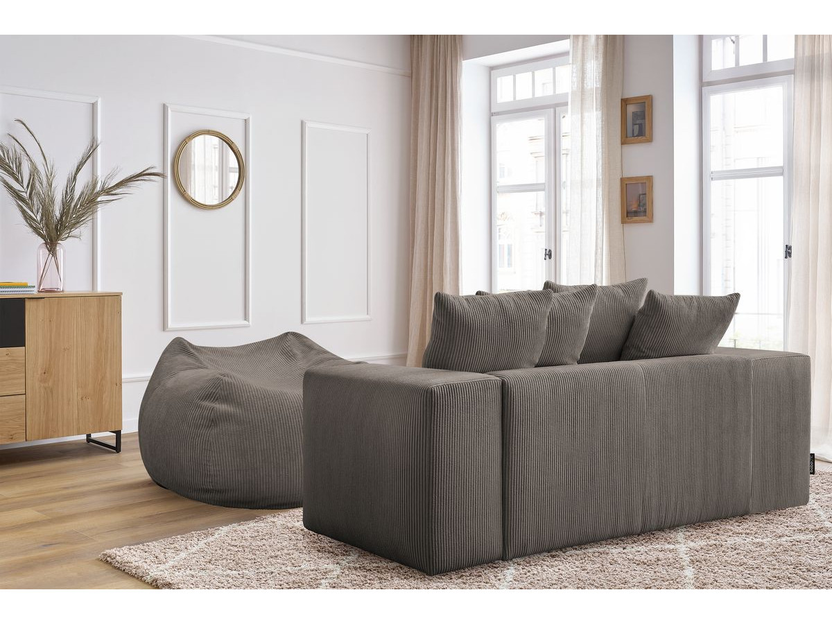Bobochic Voltaire Sofa 2-Sitzer mit Pouf Cordsamt Taupe
