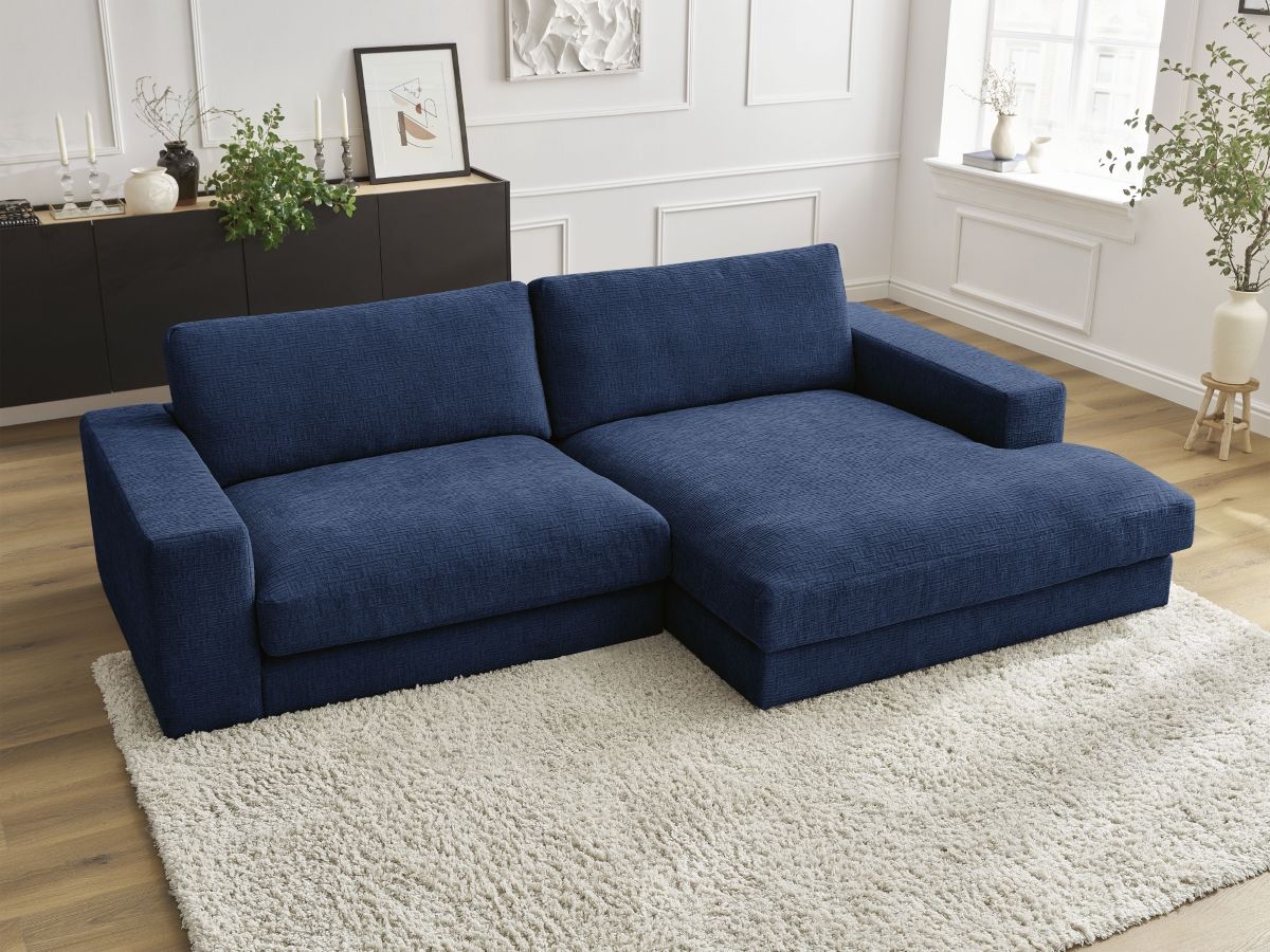 Bobochic Leonard Ecksofa 274 × 159 cm Strukturstoff Dunkelblau Ecke rechts