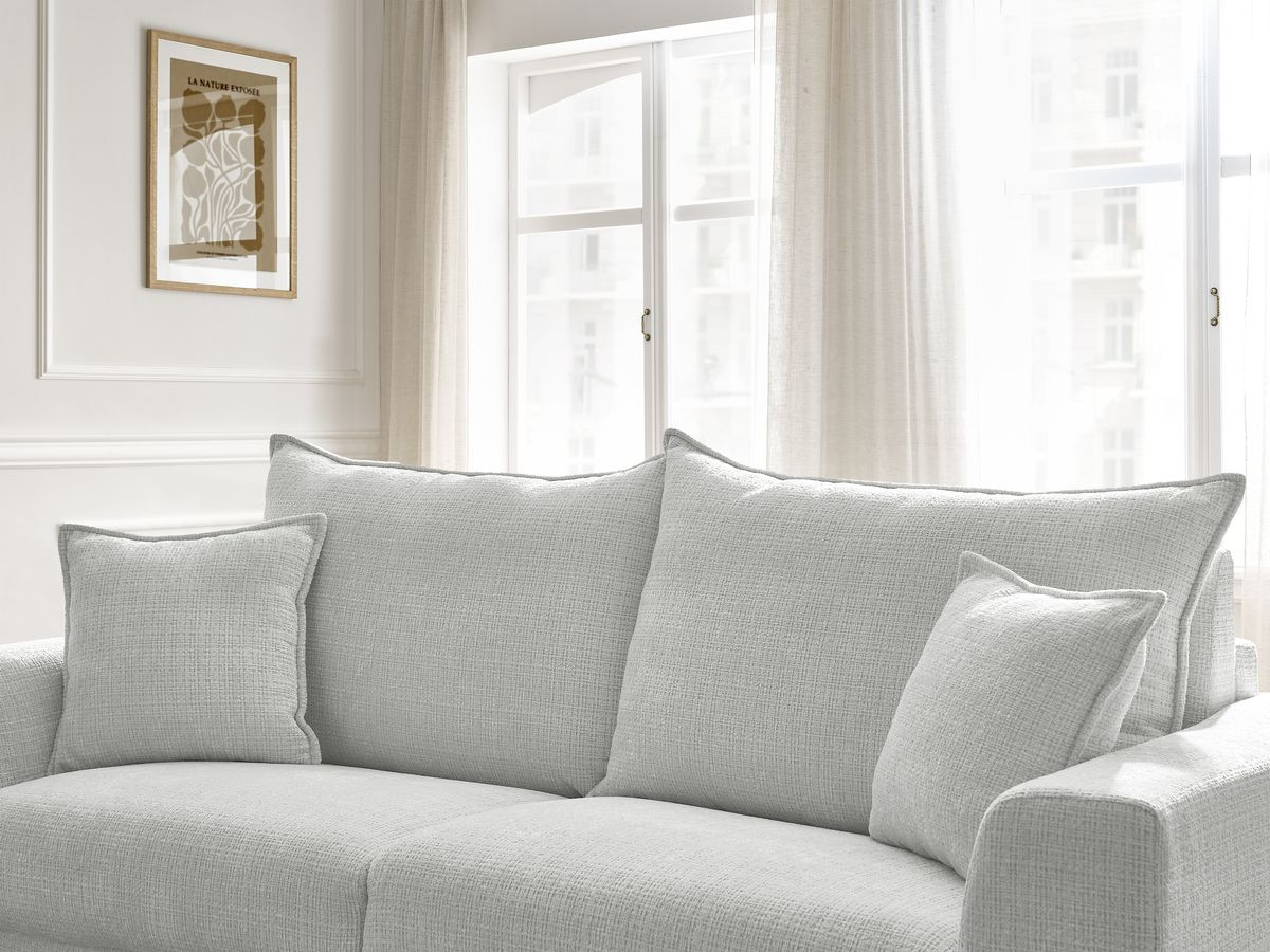 Bobochic Augustin Schlafsofa 3-Sitzer Strukturstoff Hellgrau, Liegefläche 160 × 200 cm
