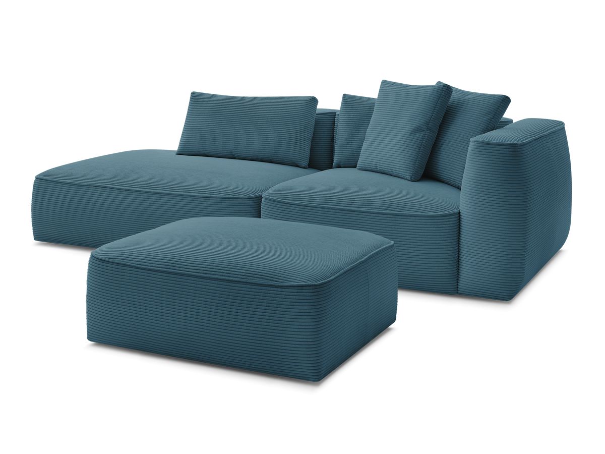 Bobochic Leopold Sofa 4-Sitzer mit Pouf Cordsamt Hellblau Armlehne rechts