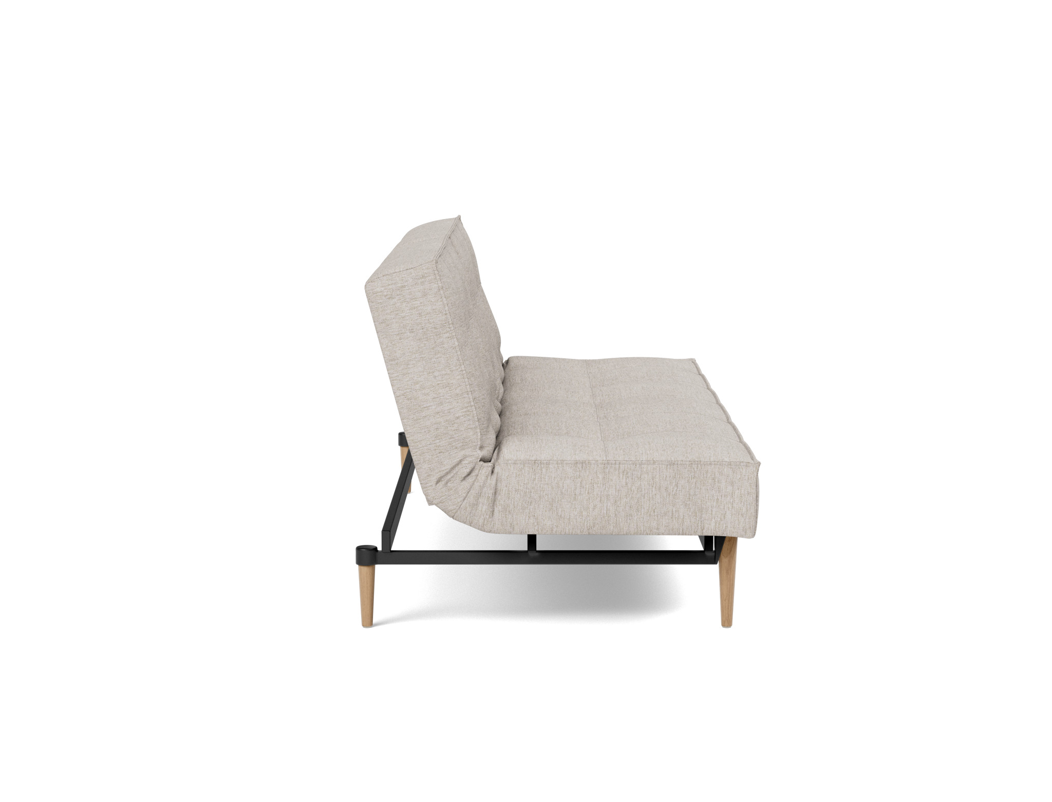 Schlafsofa Splitback Chenille Yuveno 471-Sand Beine Styletto Eiche hell