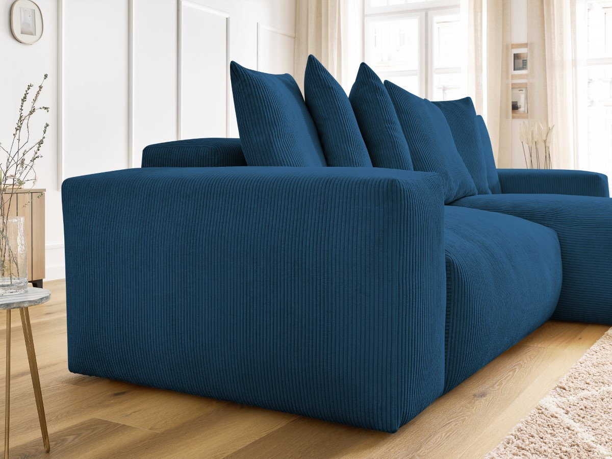Bobochic Voltaire Ecksofa mit Schlaffunktion und Bettkasten Cordsamt Dunkelblau